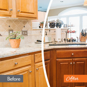 Before & After Kitchen Cabinet Color Shift