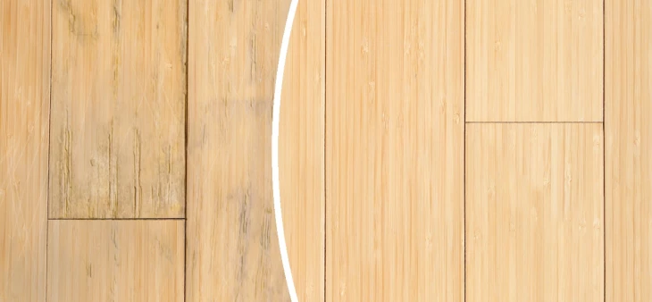 Before and after of refinished hardwood flooring