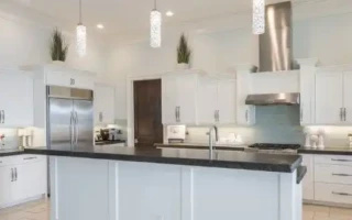 Kitchen island with newly refaced cabinets