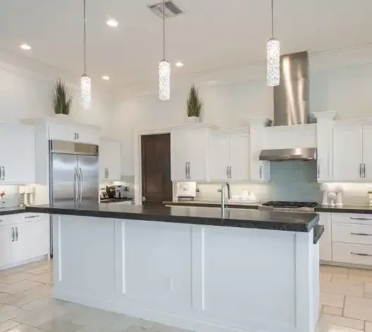 Kitchen island with newly refaced cabinets