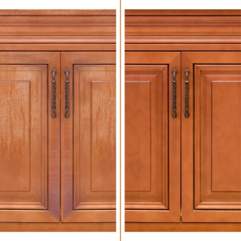 before and after cabinet refinishing