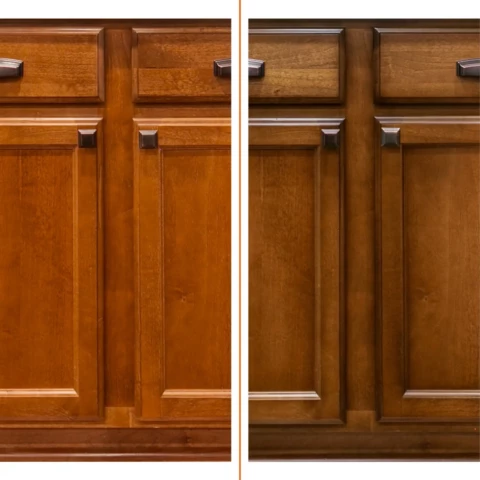 before and after cabinet staining results