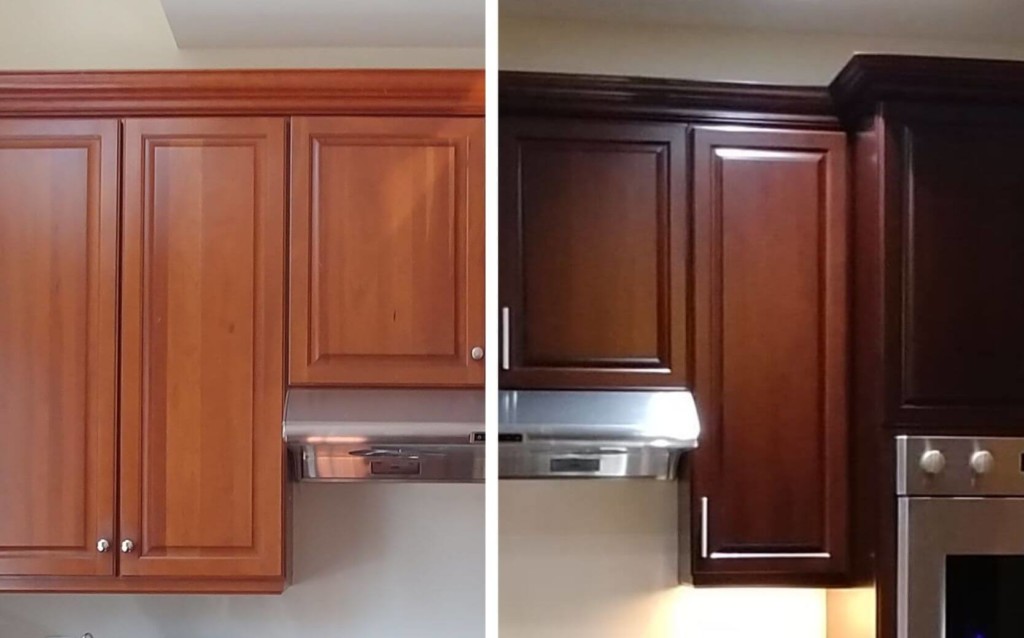 Wood toned color change before and after