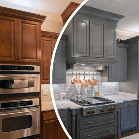brown to gray kitchen cabinet transformation
