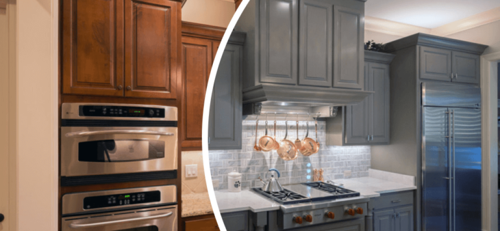 brown to gray kitchen cabinet transformation