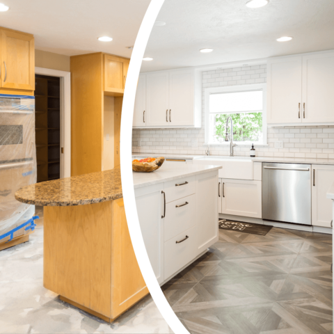 oak to white cabinet transformation