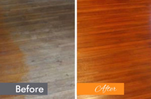 hammered hardwood floor before and after pic