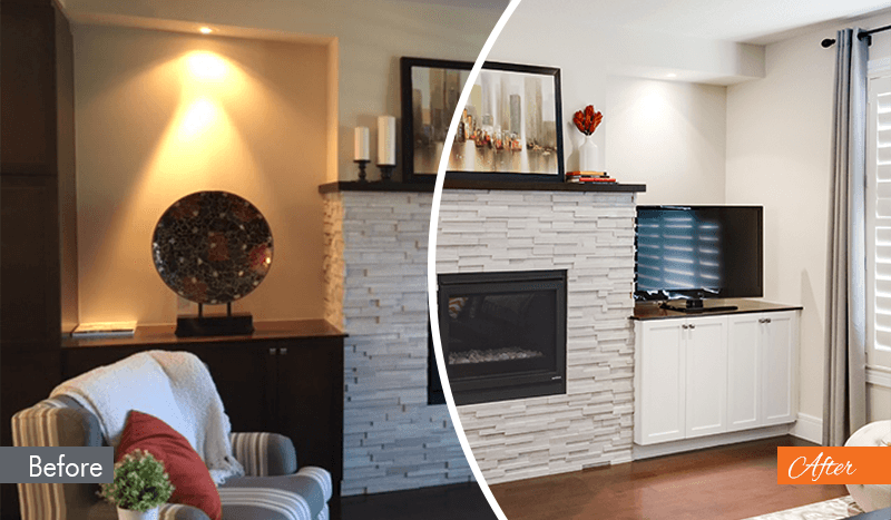 built-in entertainment stand refinishing in northbrook home 