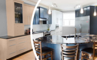 white to blue kitchen cabinet transformation