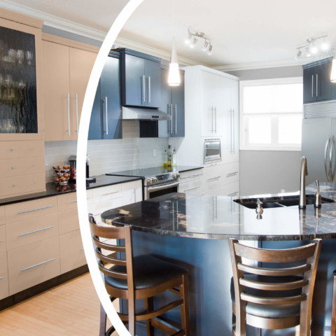 white to blue kitchen cabinet transformation