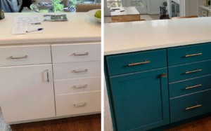 white to blue cabinet refacing makeover