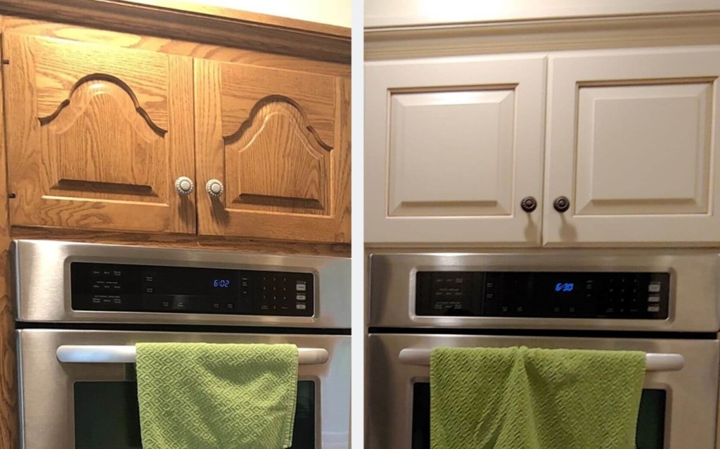 Before and after cabinet door replacement in Newton
