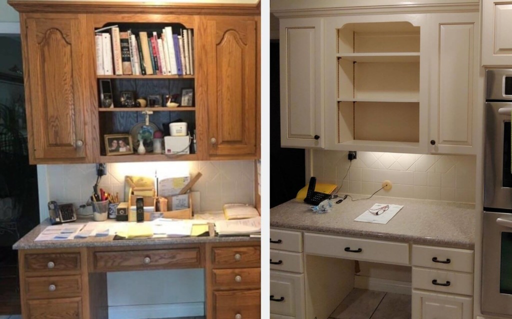 Before and after of cabinet door replacement in Newton