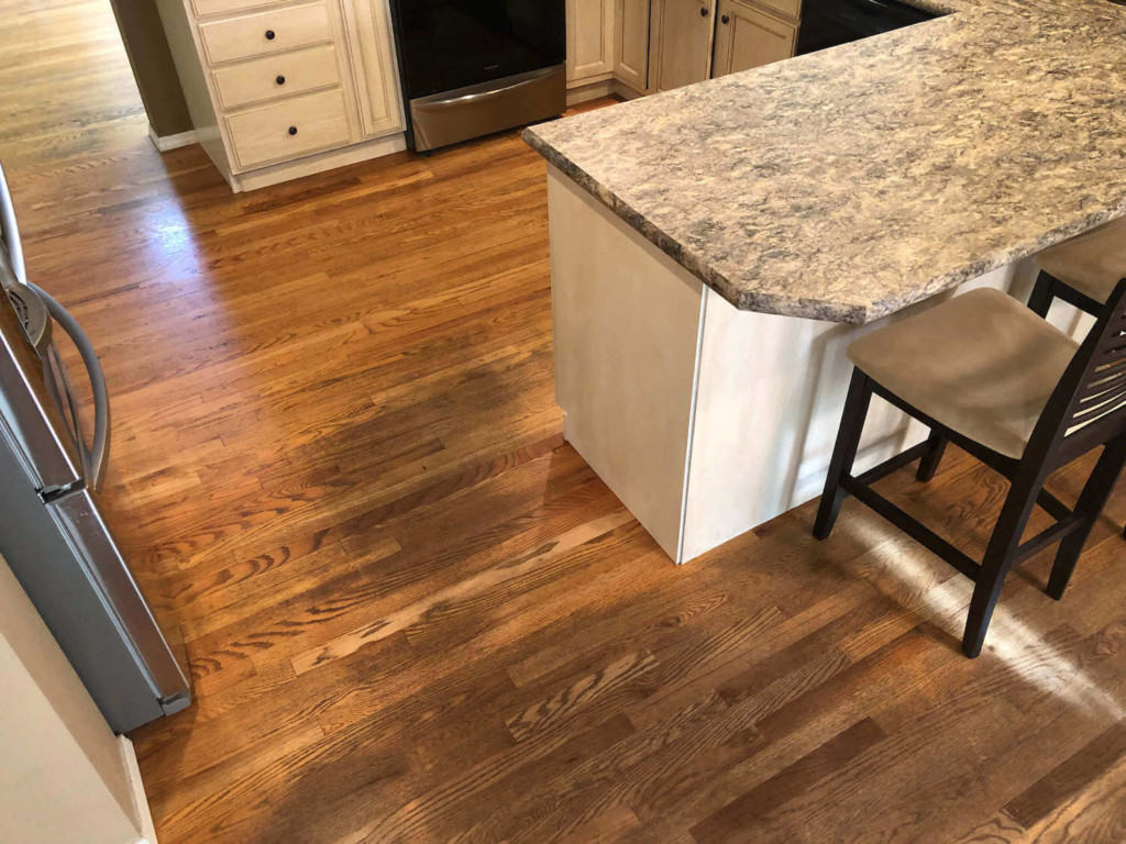 worn kitchen hardwood floor