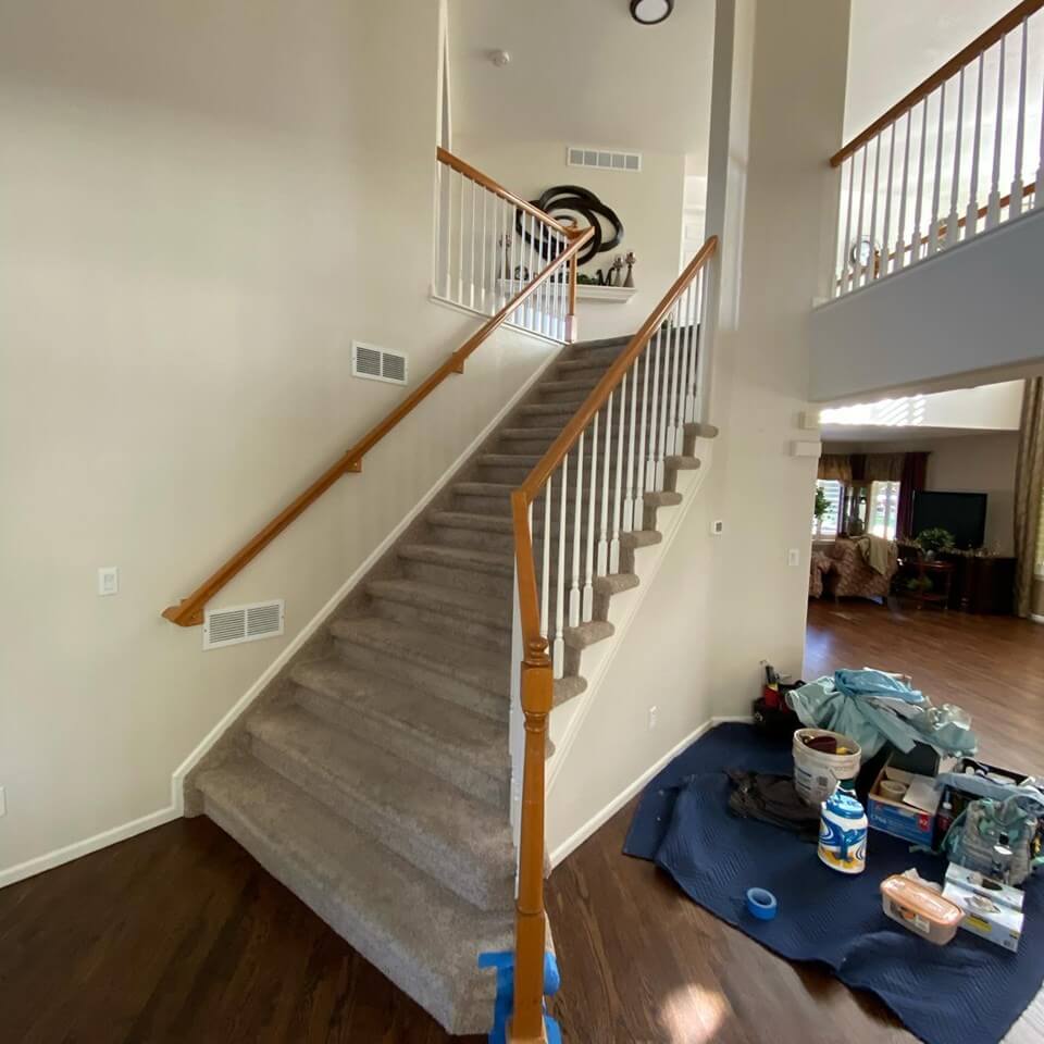 before refinishing stair railing