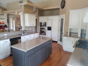 two-tone cabinets refinished in gray and white by N-Hance Boise