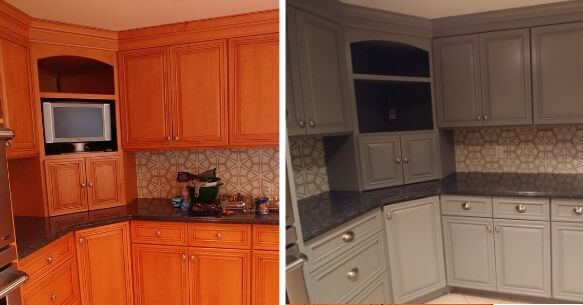 Oak cabinets repainted to gray