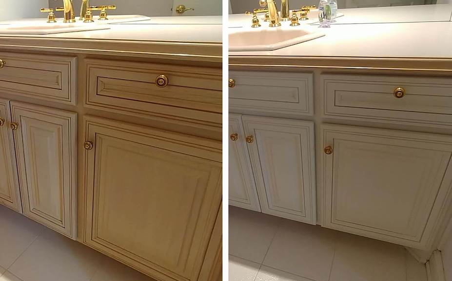 Bathroom cabinets repainted white