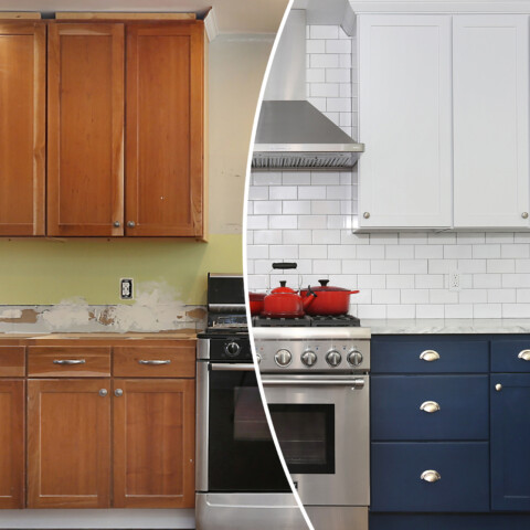 before and after of cabinet refacing done by NHance