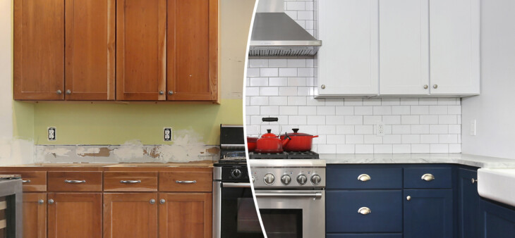 Before and after cabinet refacing