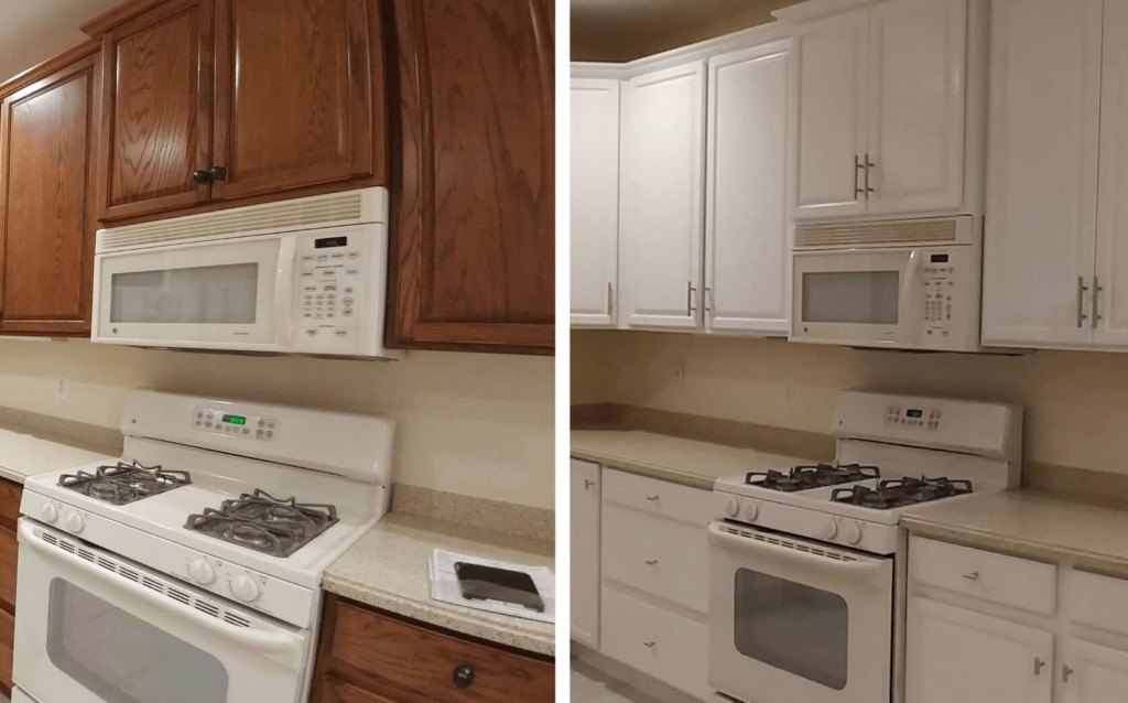 Brown to white kitchen cabinets
