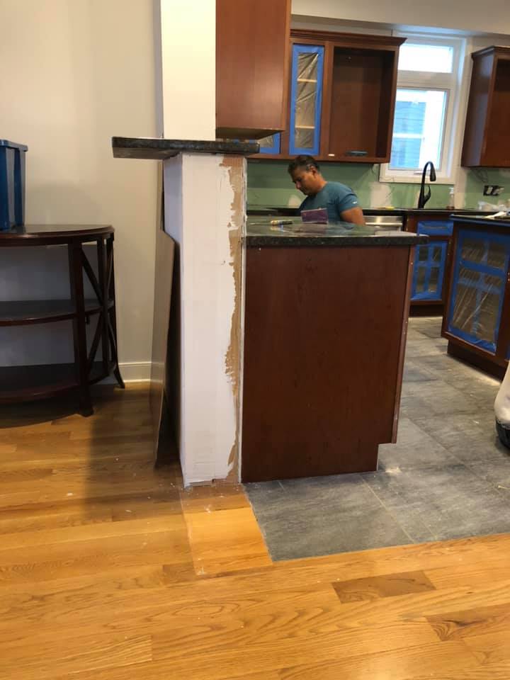 cabinet refinishing in garden city ny in progress