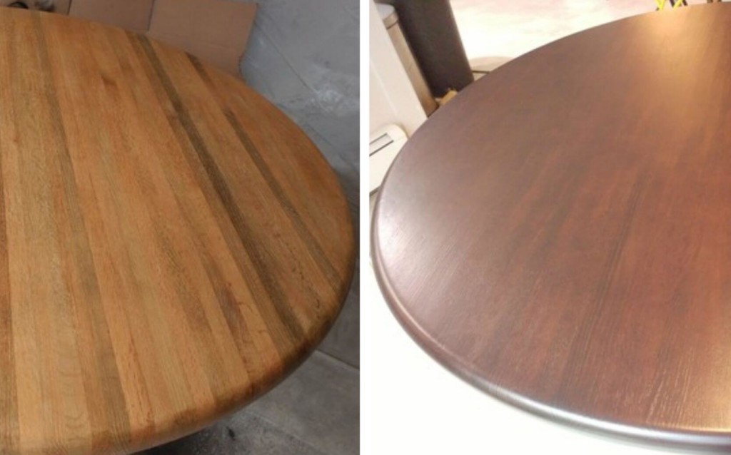 before and after wood table refinishing in sussex nj