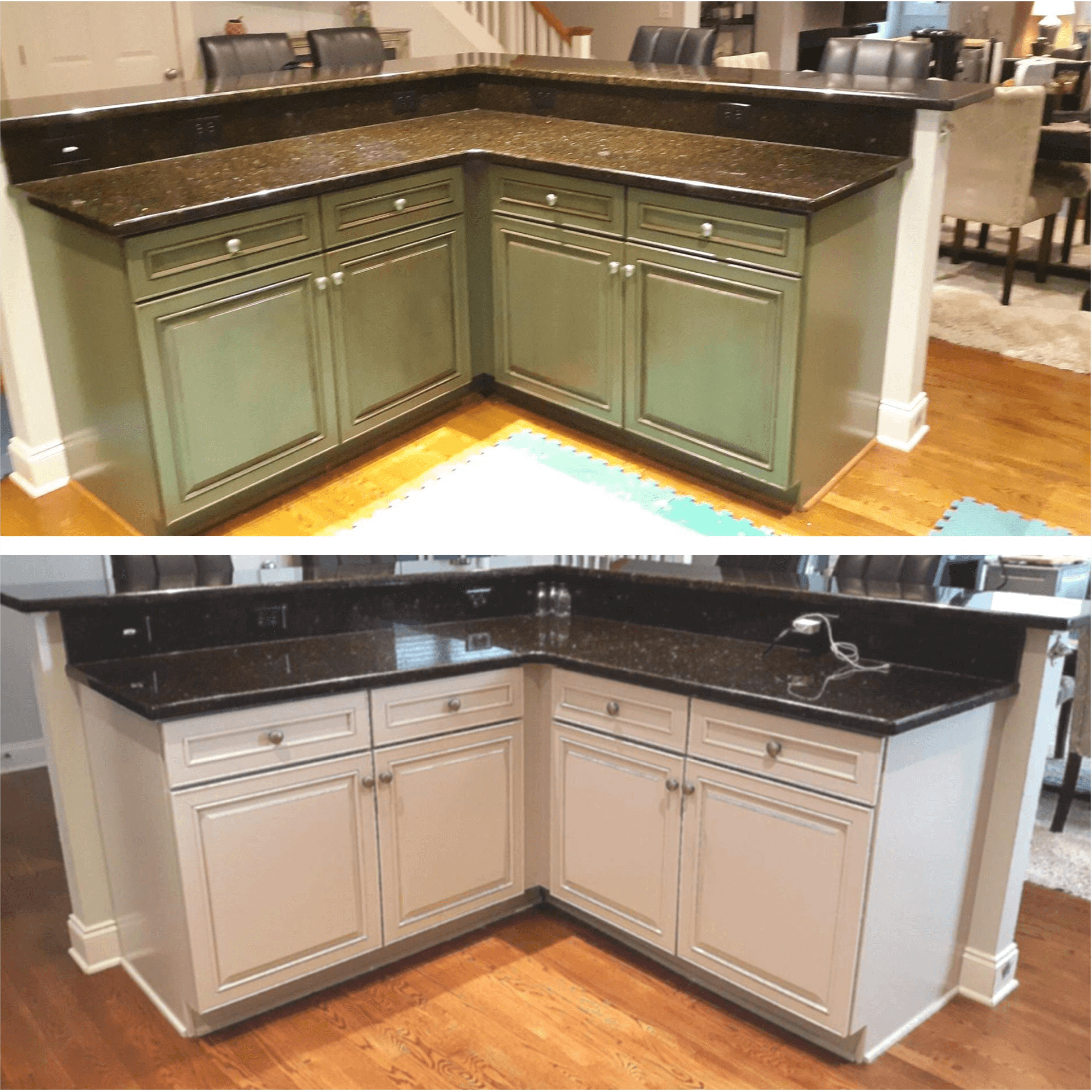 another before and after shot of a cabinet refinishing we completed