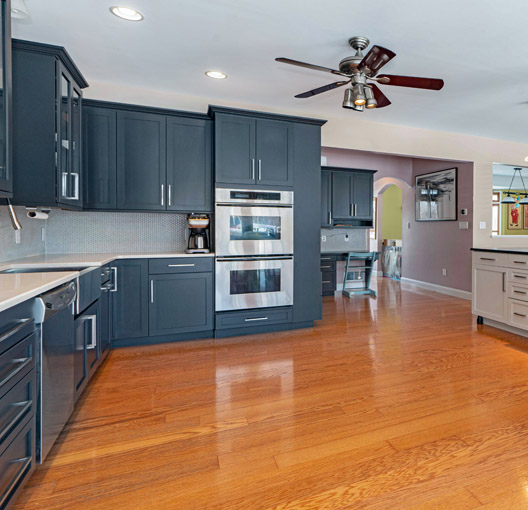 blue painted cabinets