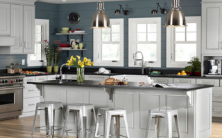 blue and white painting kitchen