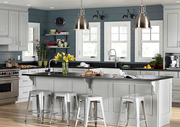 blue and white painting kitchen