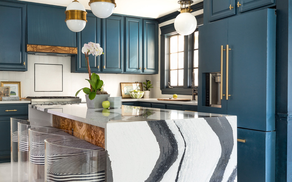 blue painted kitchen cabinets