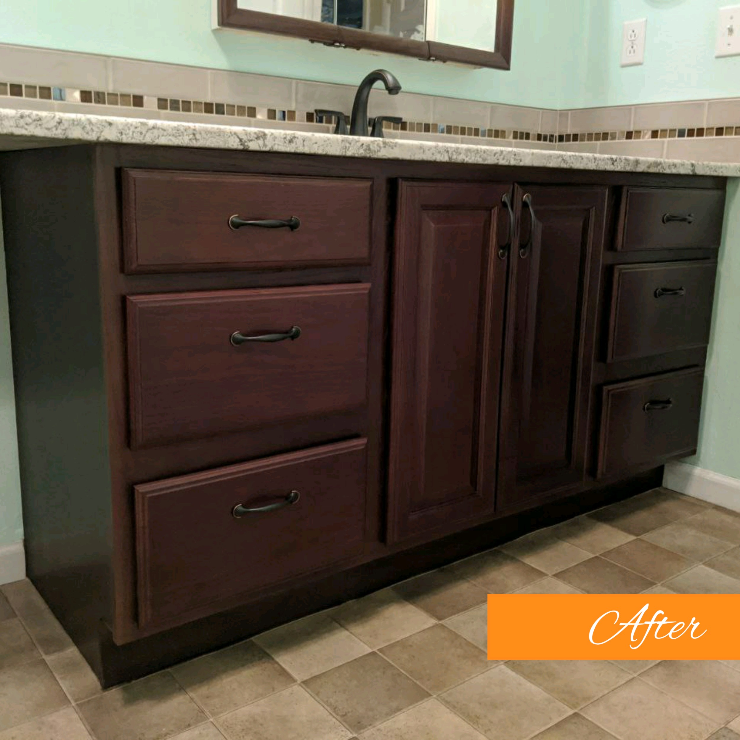 After-Before and after of a cabinet door replacement project in a Boise bathroom