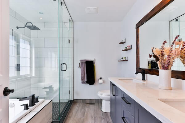 Blue bathroom cabinets