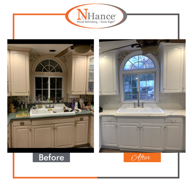 before and after cabinet refinishing in hicksville