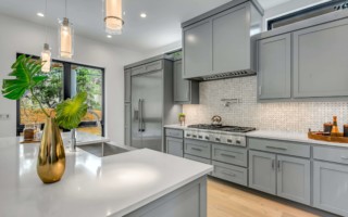 grey-cabinets-with-silver-hardware