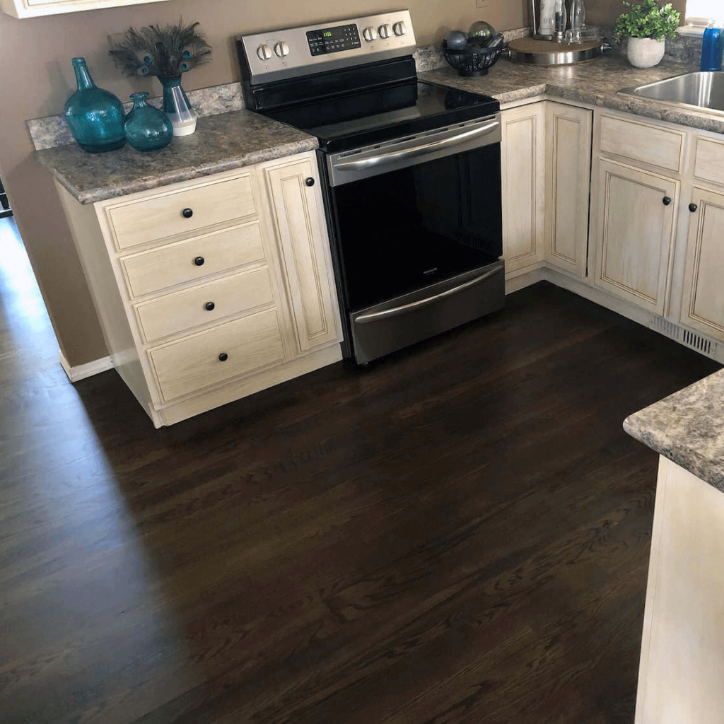 after wood floor refinishing in kitchen boulder