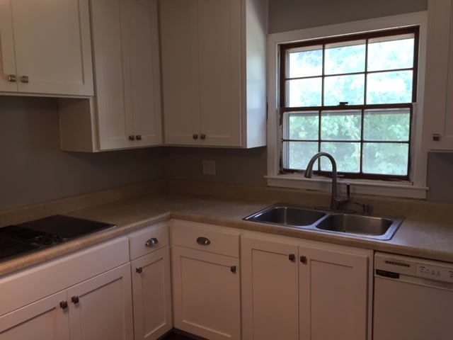 After-Flat cabinet doors to white shaker style