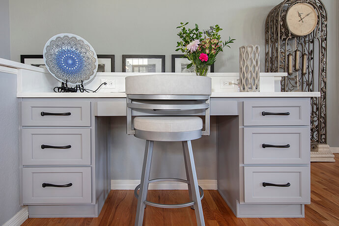 cabinets that were just refinished in a nice grey color