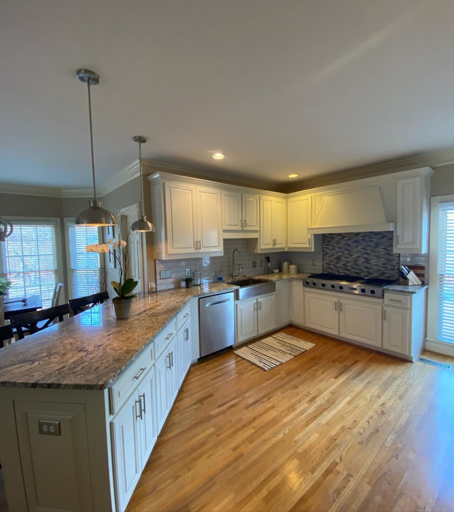 large kitchen after wood floor refinishing in Hoover al