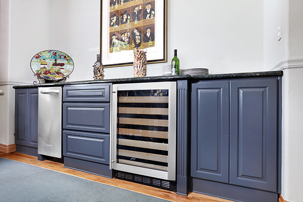 freshly painted blue cabinets