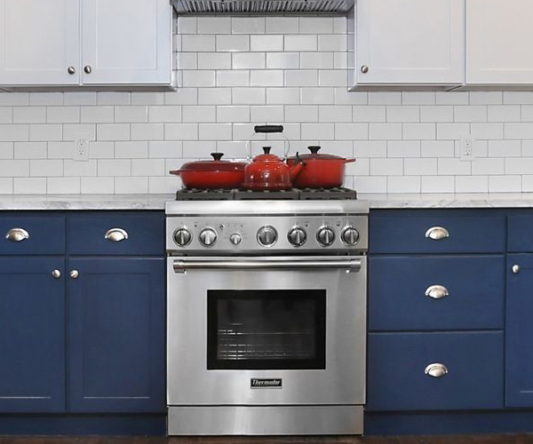 Beautiful White Kitchen blue and white cabinet painting in kennesaw ga