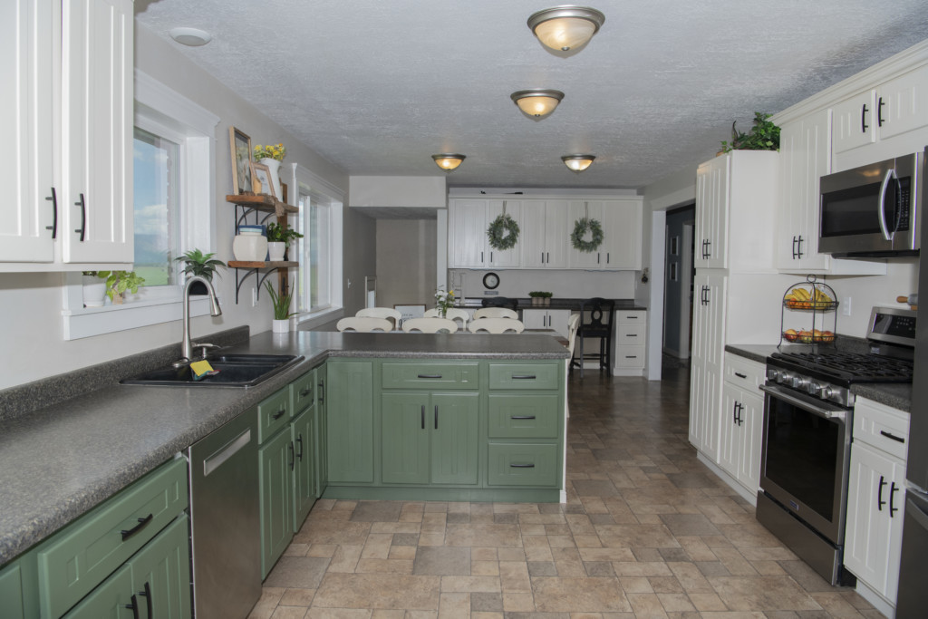 green and white kitchen cabinet painting in verona nj