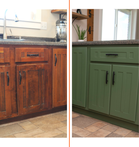 cabinets painted from wood to green
