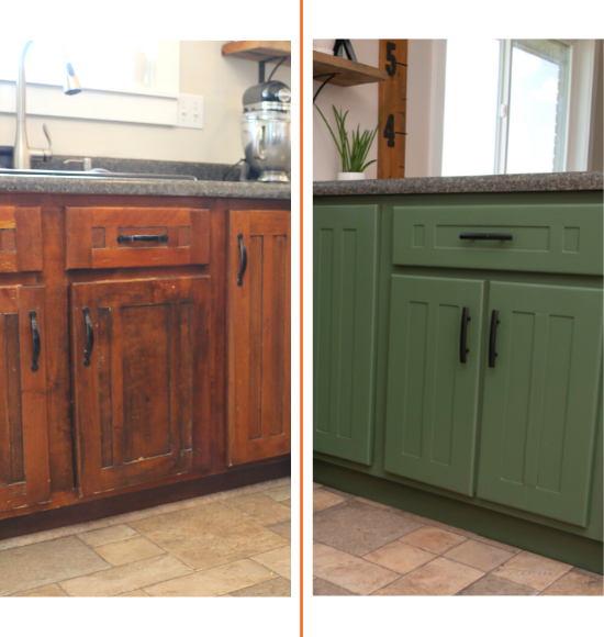 before and after of painted cabinets in a nampa kitchen