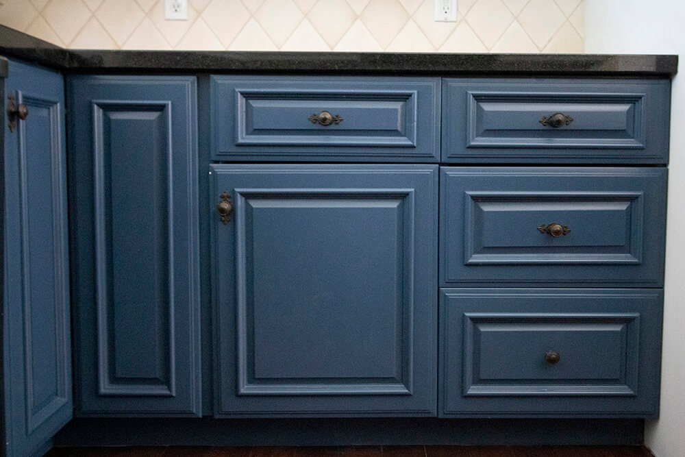 a blue painted cabinet