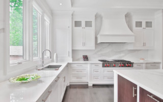 modern kitchen with white cabinets