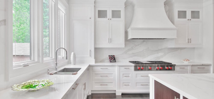 modern kitchen with white cabinets