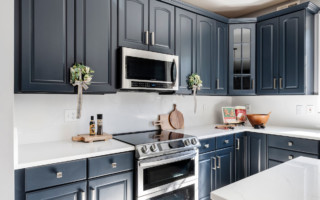 kitchen with dark grey cabinets