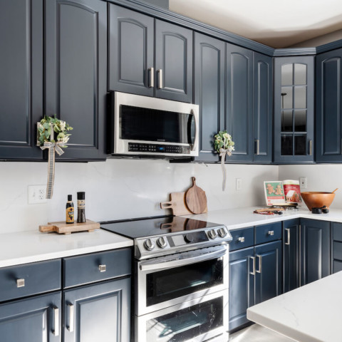 kitchen with dark grey cabinets